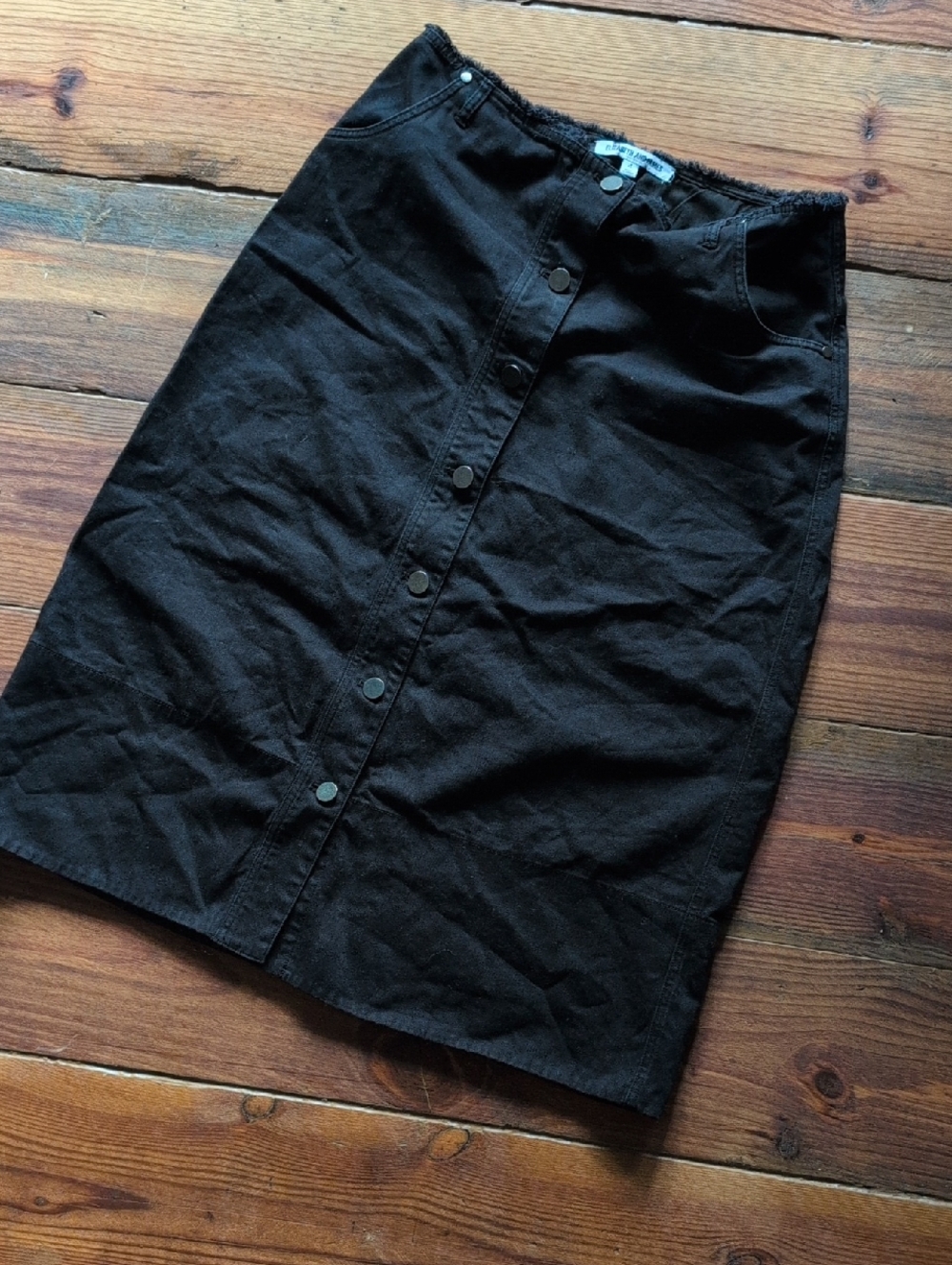 Elizabeth and James Black Button-Front Pencil Skirt